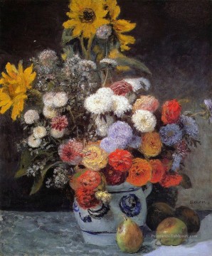 Fleurs mélangées dans un pot en faïence de l’impressionnisme Pierre Auguste Renoir Peinture à l'huile